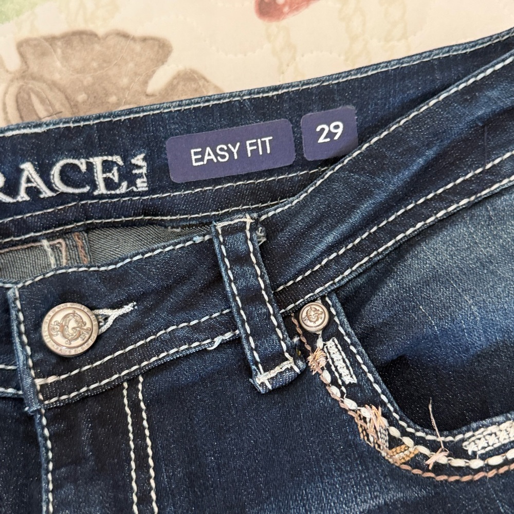 Grace in LA Women's Dark Blue Jeans. 29. Animal print inset. - Picture 4 of 6